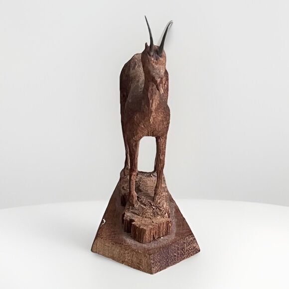 VTG Delicate Black Forest Goat Horns Hand Carved Wood Folk Figurine Signed DK - Picture 8 of 9